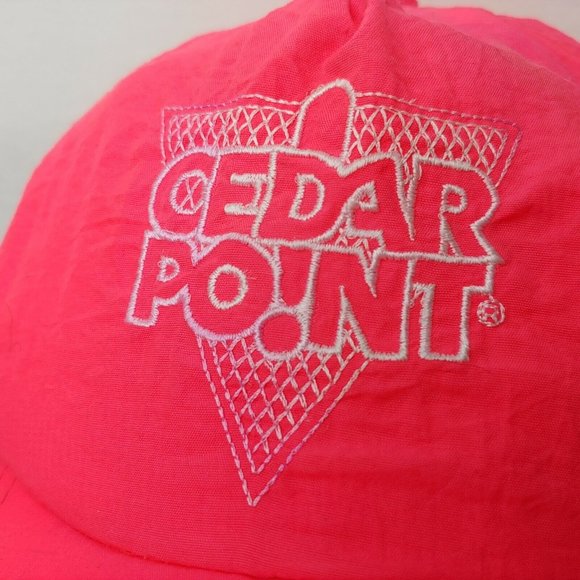 Vintage Cedar Point Pink Neon Nylon Cap Embroidered Retro Has Marks Snap Back - Picture 11 of 12
